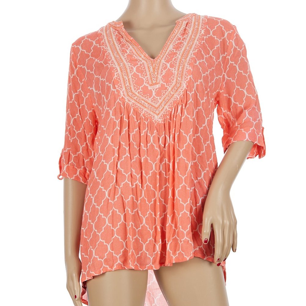 Sundance Coral Embroidered Tunic Top Size XS